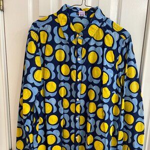 J. McLaughlin Lois Shirt in Blue/Yellow Print - Size XL